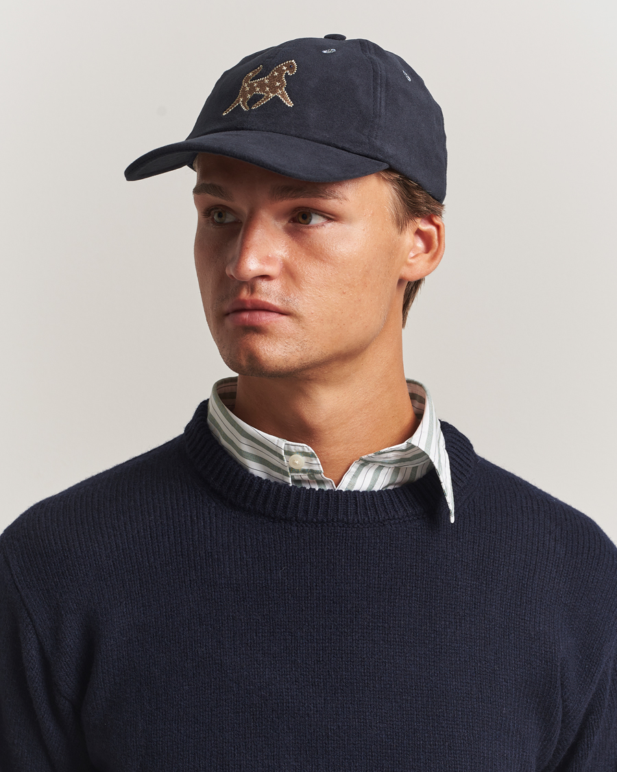 Homme | Bobs Et Casquettes | Drake's | Horse Applique Moleskin Baseball Cap Navy
