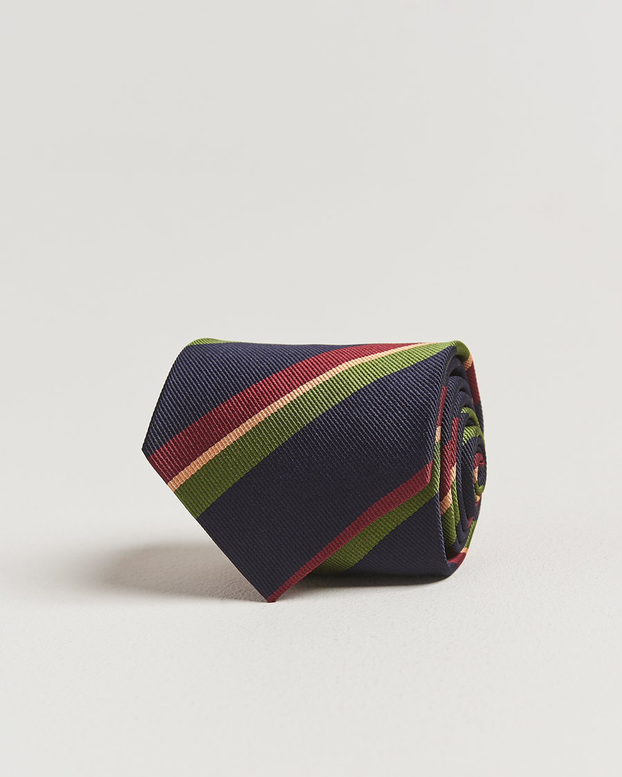 Homme | Cravates | Drake's | Sandwitch Stripe Reppe Silk Tie Navy