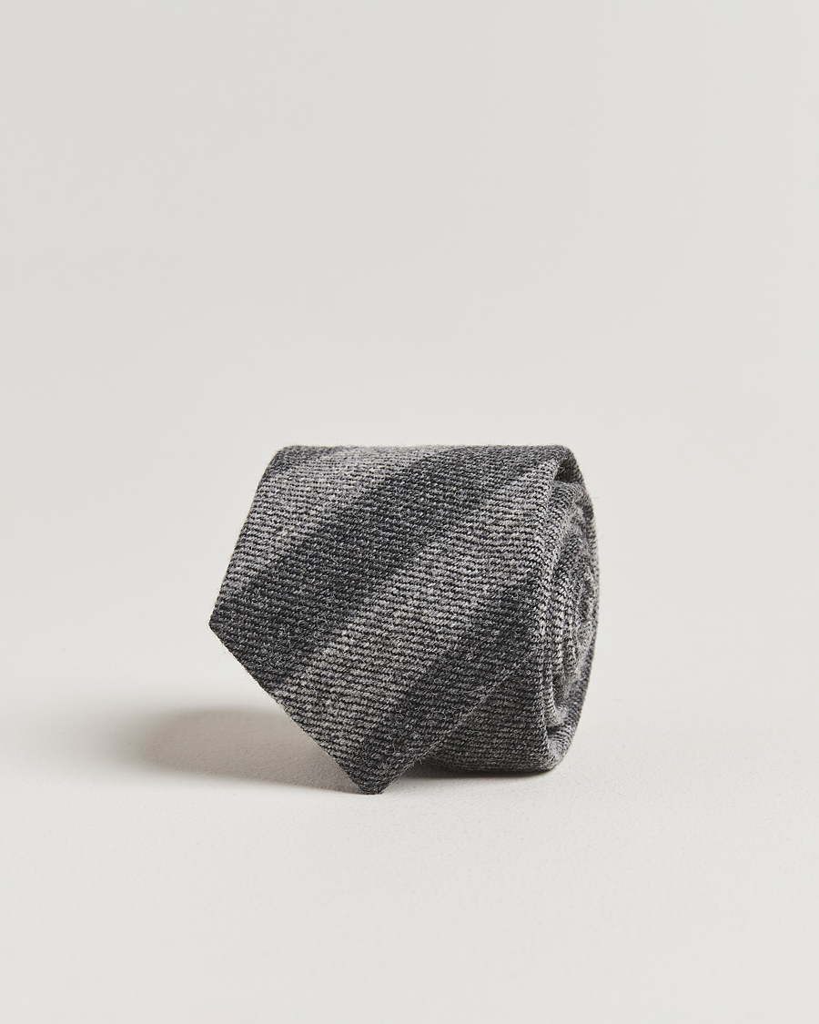 Homme | Cravates | Drake's | Dual Stripe Wool Tie Grey