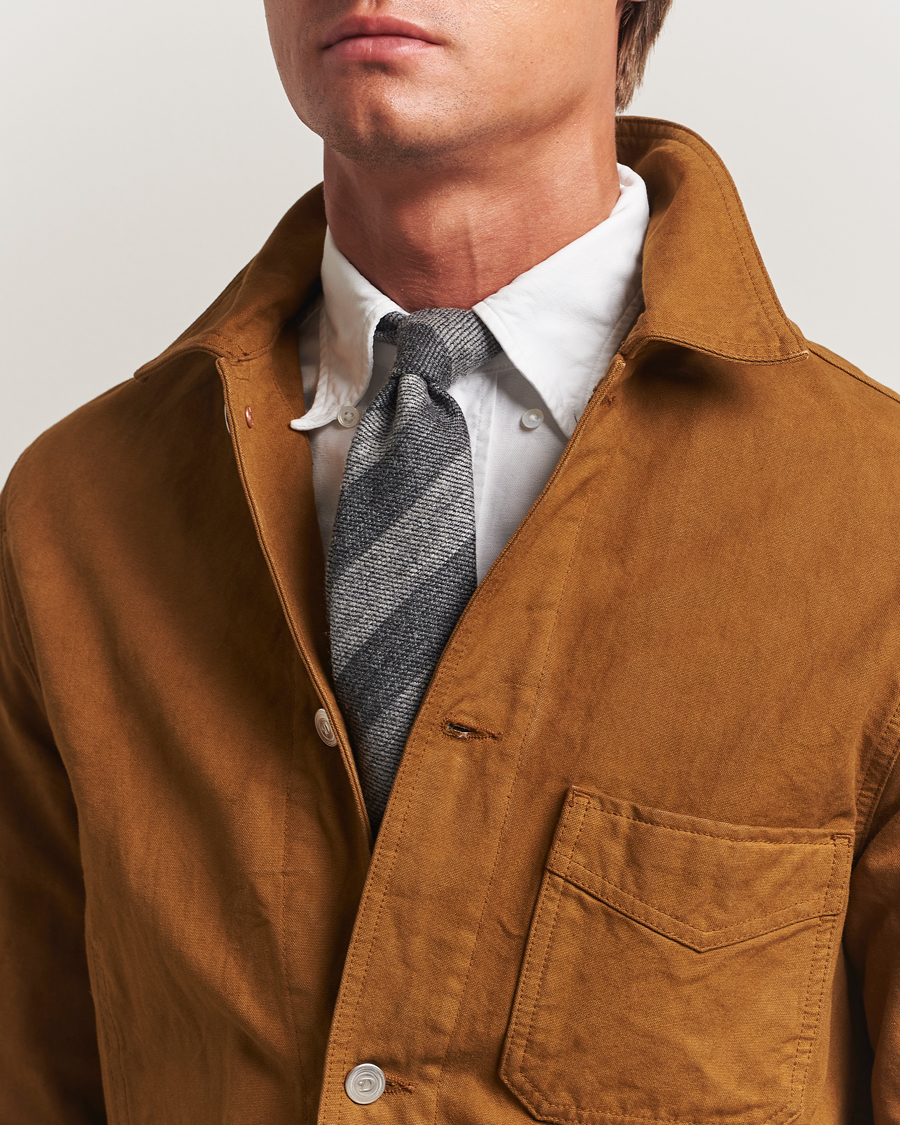 Homme | Cravates | Drake's | Dual Stripe Wool Tie Grey