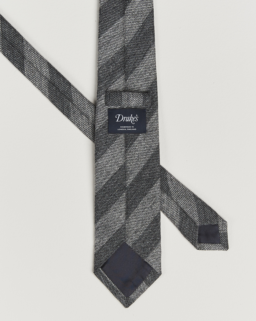 Homme | Cravates | Drake's | Dual Stripe Wool Tie Grey