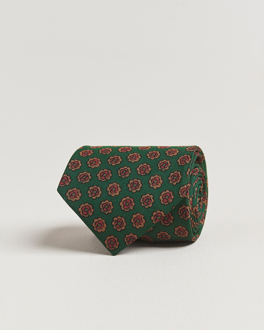 Homme | Cravates | Drake's | Mini Florals Wool/Silk Tie Green