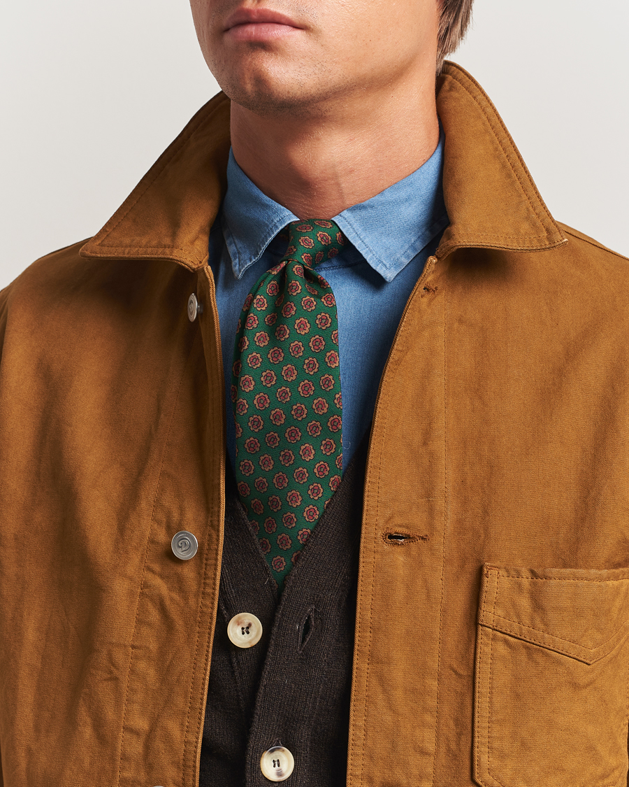 Homme | Cravates | Drake's | Mini Florals Wool/Silk Tie Green