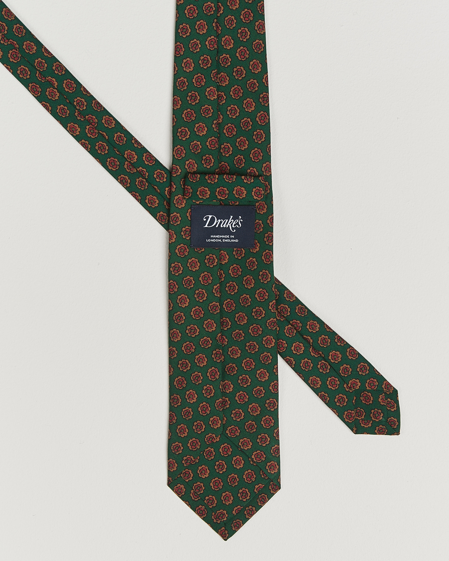 Homme | Cravates | Drake's | Mini Florals Wool/Silk Tie Green