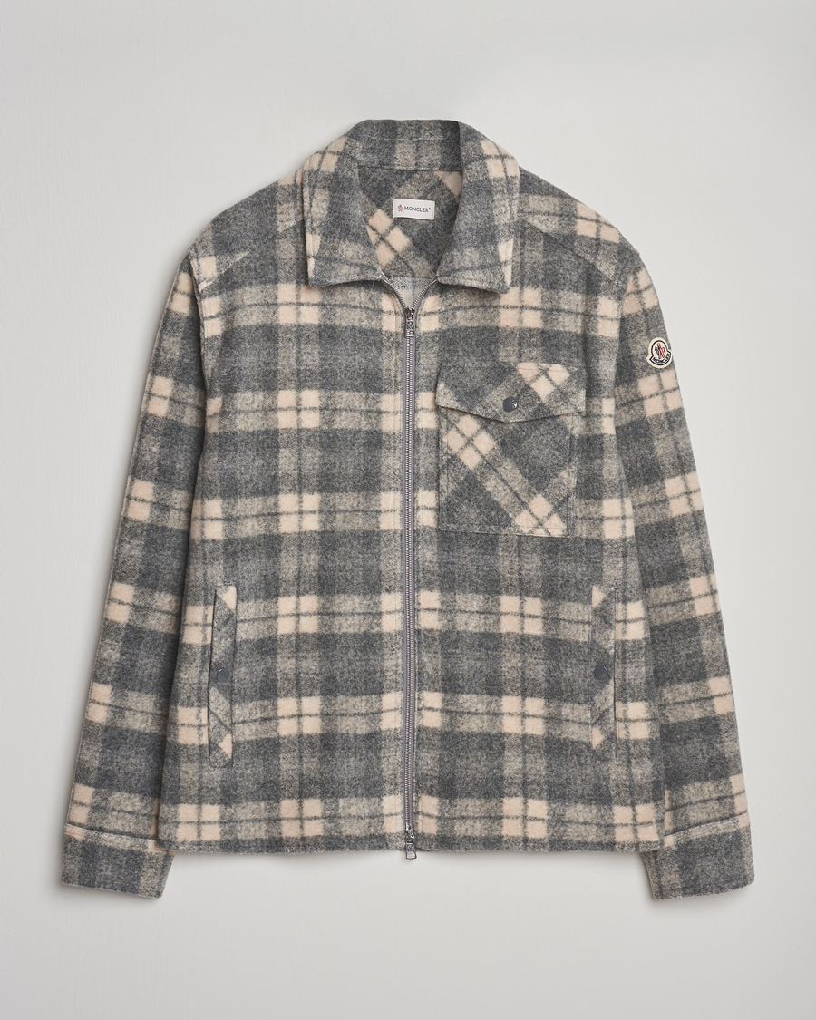 Homme | Chemises | Moncler | Wool Zip Overshirt Grey Check