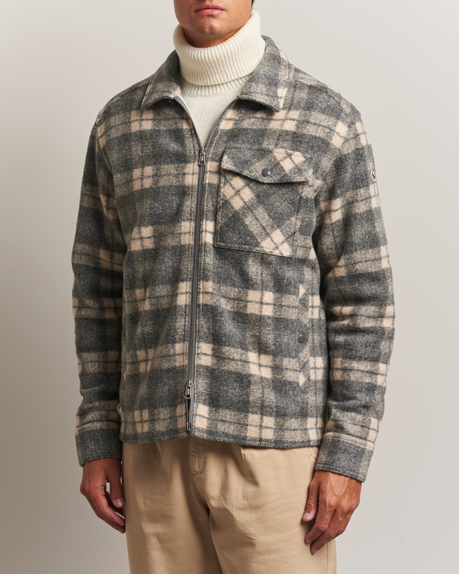 Homme | Chemises | Moncler | Wool Zip Overshirt Grey Check
