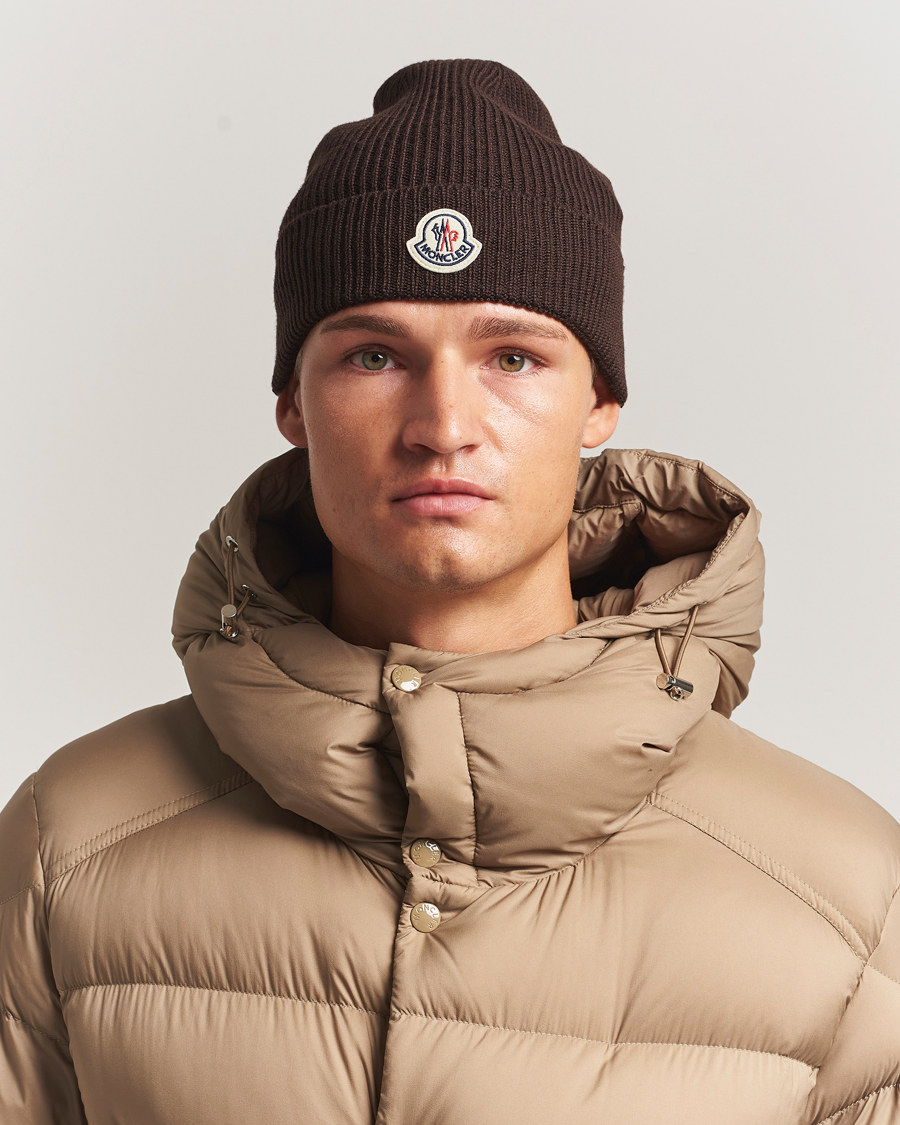 Homme | Moncler Rib Wool Beanie Brown | Moncler | Rib Wool Beanie Brown