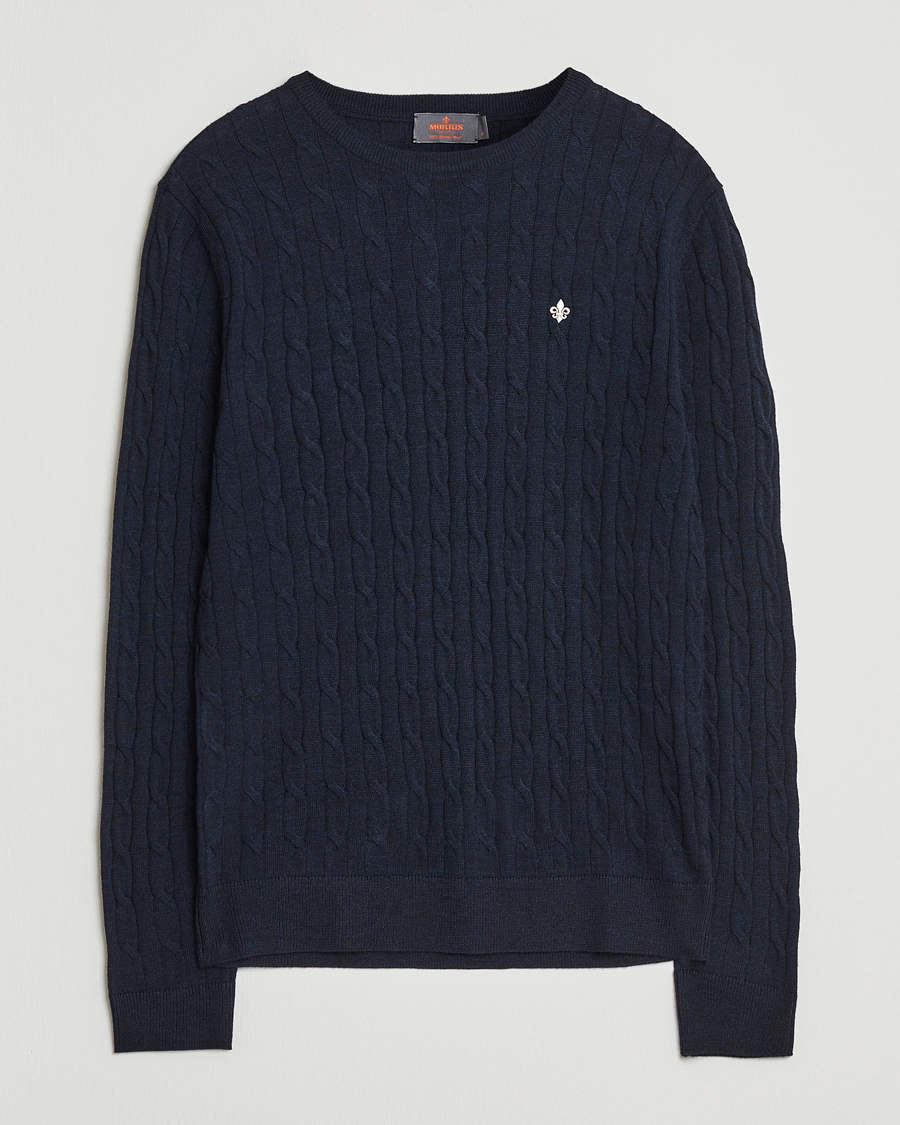 Homme | Pulls Et Tricots | Morris | Merino Cable O-Neck Navy