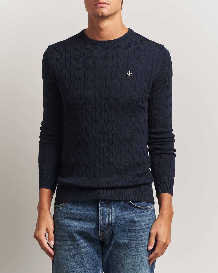 Homme | Pulls Et Tricots | Morris | Merino Cable O-Neck Navy