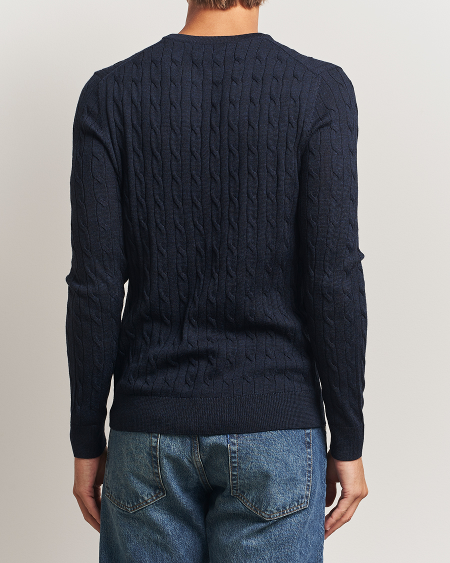 Homme | Pulls Et Tricots | Morris | Merino Cable O-Neck Navy