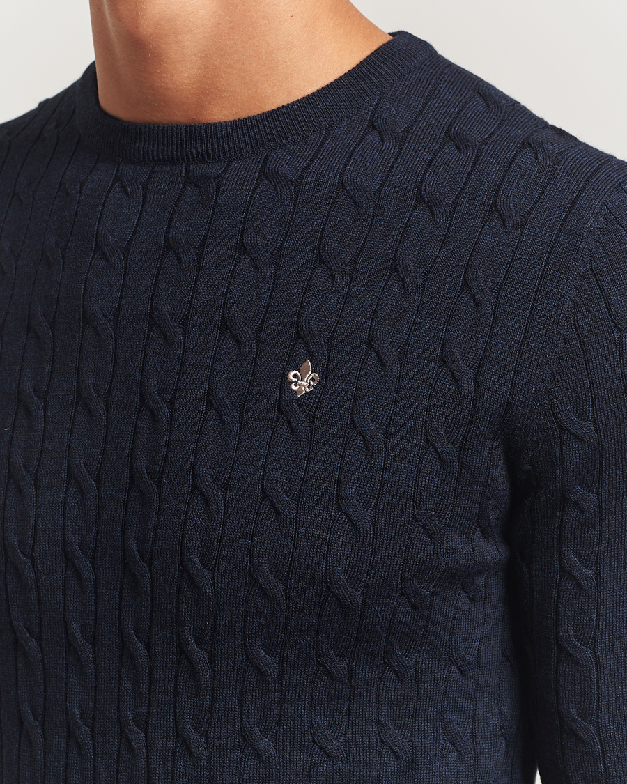 Homme | Pulls Et Tricots | Morris | Merino Cable O-Neck Navy
