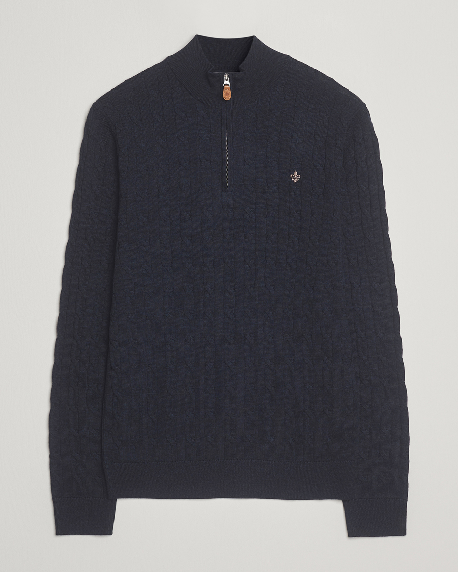 Homme | Pulls Et Tricots | Morris | Merino Cable Half Zip Navy