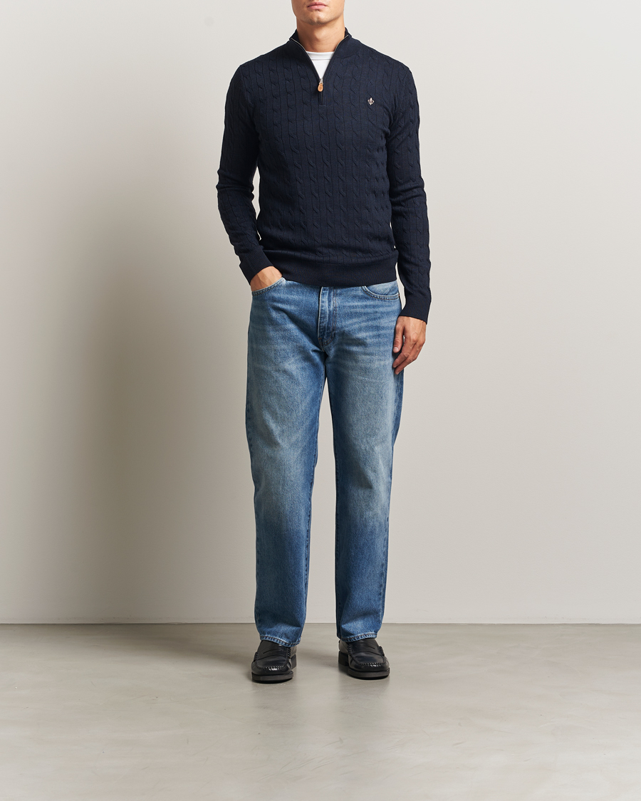 Homme | Pulls Et Tricots | Morris | Merino Cable Half Zip Navy