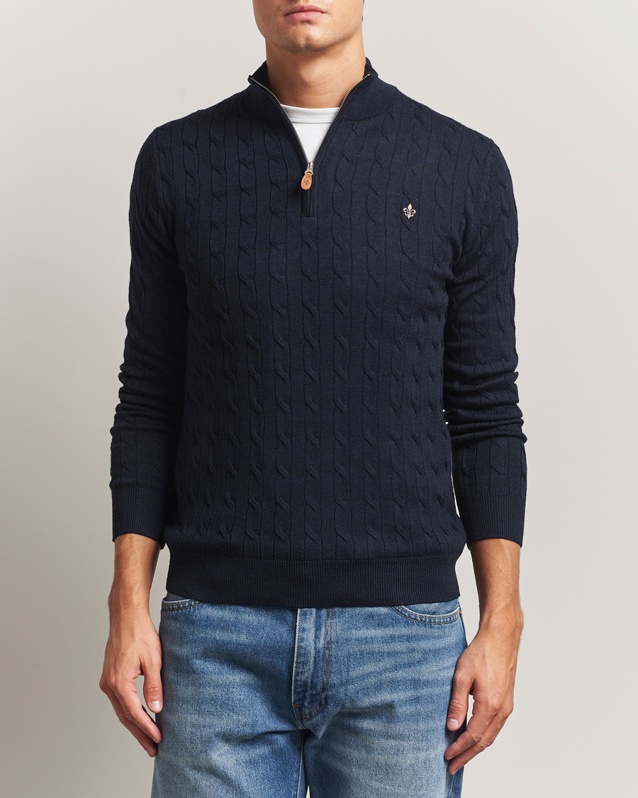 Homme | Pulls Et Tricots | Morris | Merino Cable Half Zip Navy