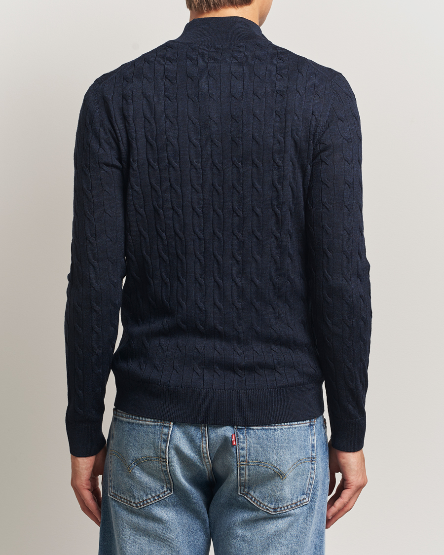 Homme | Pulls Et Tricots | Morris | Merino Cable Half Zip Navy