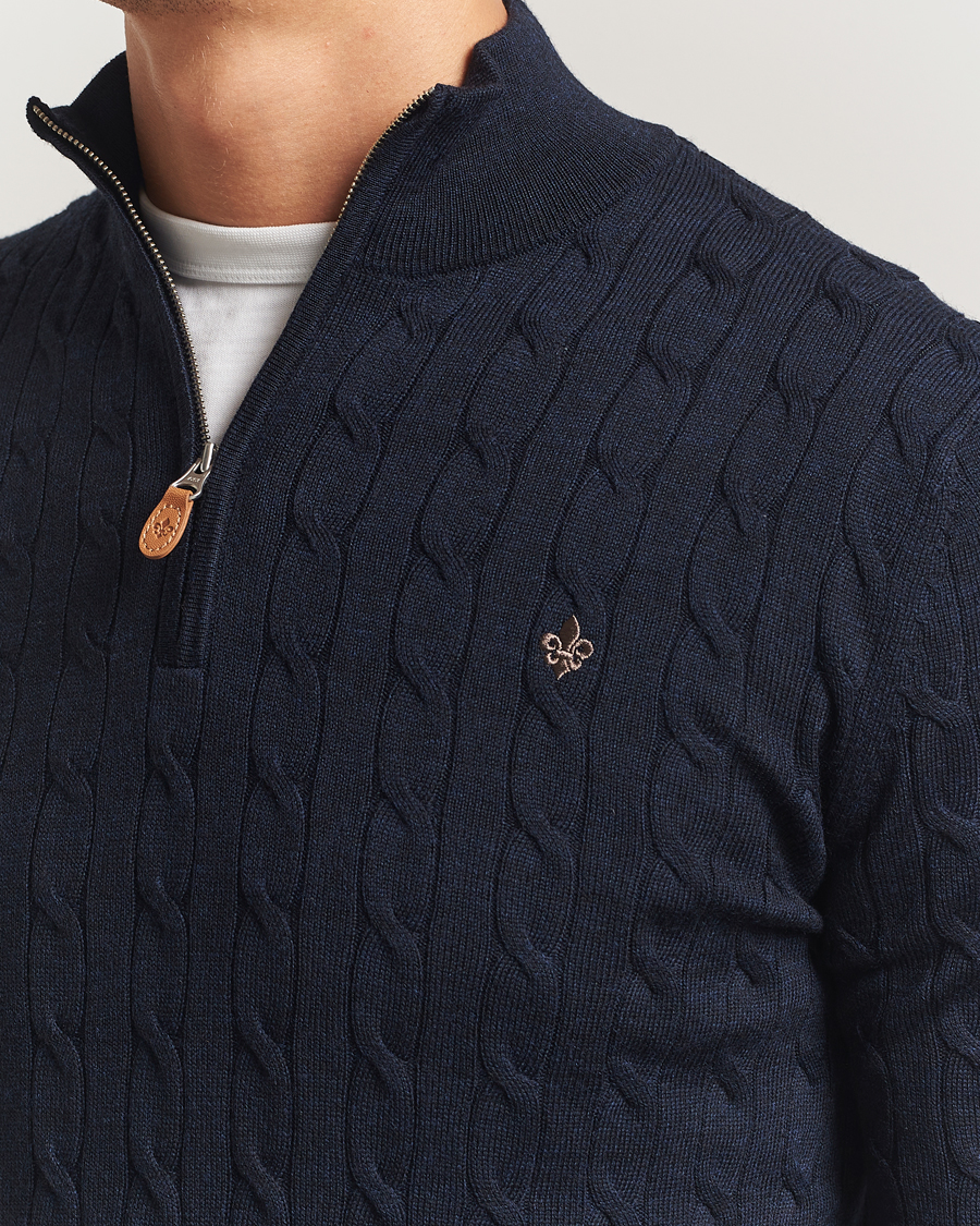 Homme | Pulls Et Tricots | Morris | Merino Cable Half Zip Navy
