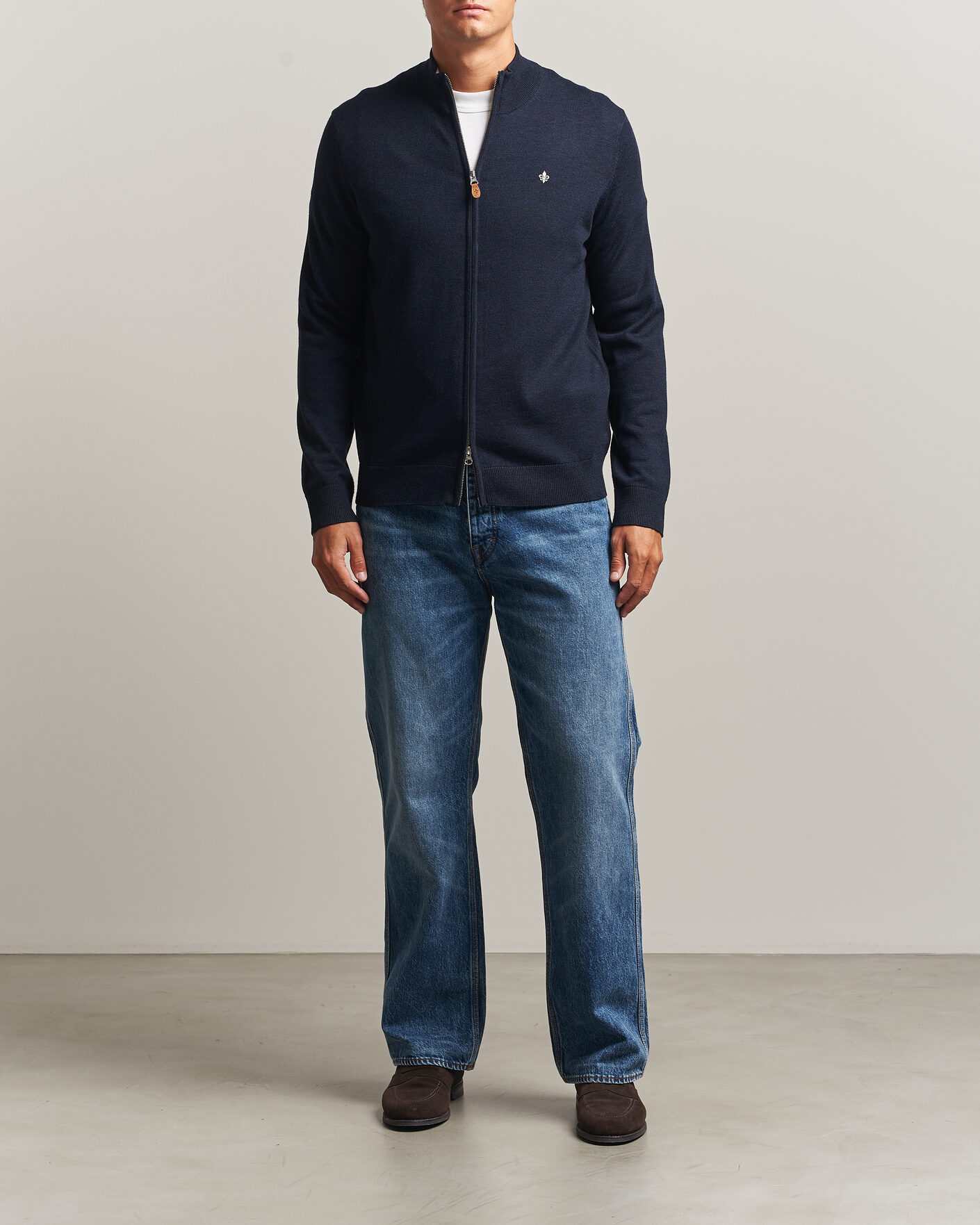 Heren | Truien | Morris | Merino Full Zip Cardigan Navy