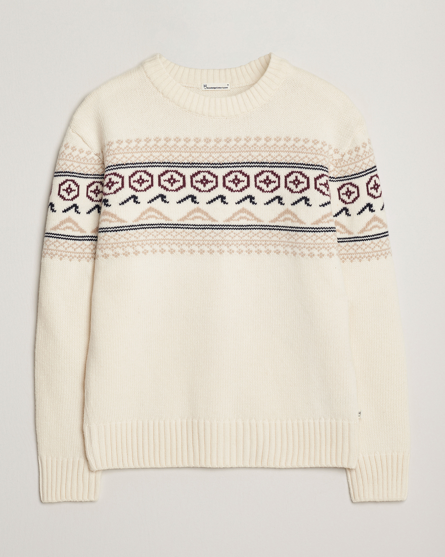 Homme | Pulls Et Tricots | KnowledgeCotton Apparel | Lambswool Knitted Crewneck Egret