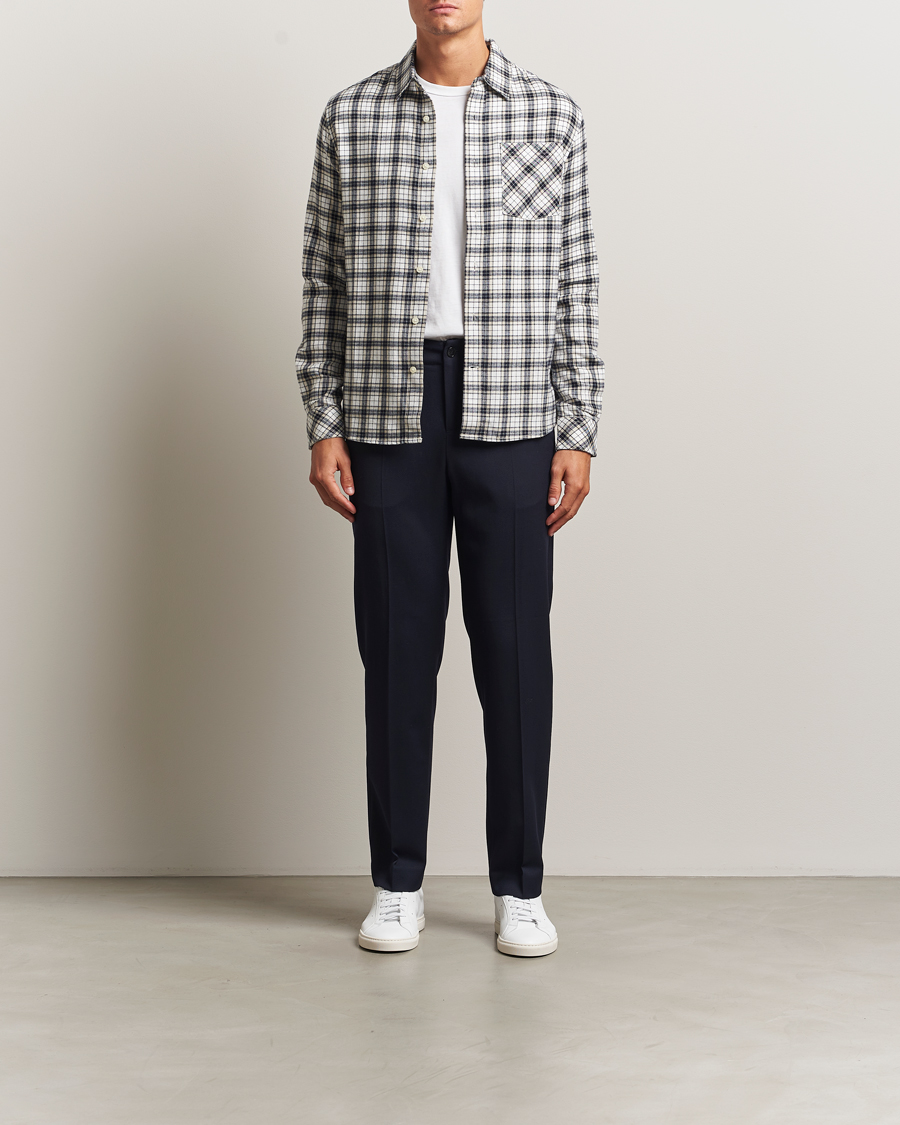 Homme | Chemises | KnowledgeCotton Apparel | Cotton Small Checked Flannel Shirt Blue