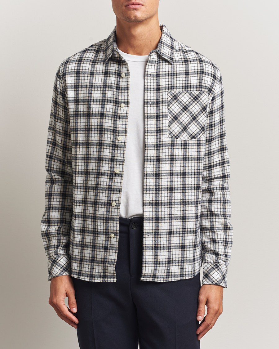 Homme | Chemises | KnowledgeCotton Apparel | Cotton Small Checked Flannel Shirt Blue