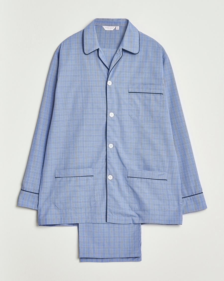 Homme | Peignoirs Et Pyjamas | Derek Rose | Piped Cotton Pyjama Set Light Blue