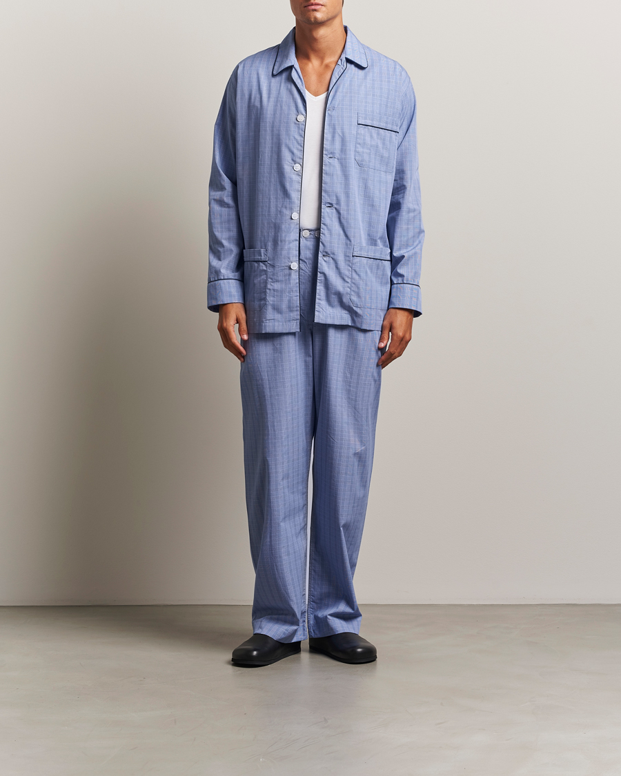 Homme | Peignoirs Et Pyjamas | Derek Rose | Piped Cotton Pyjama Set Light Blue