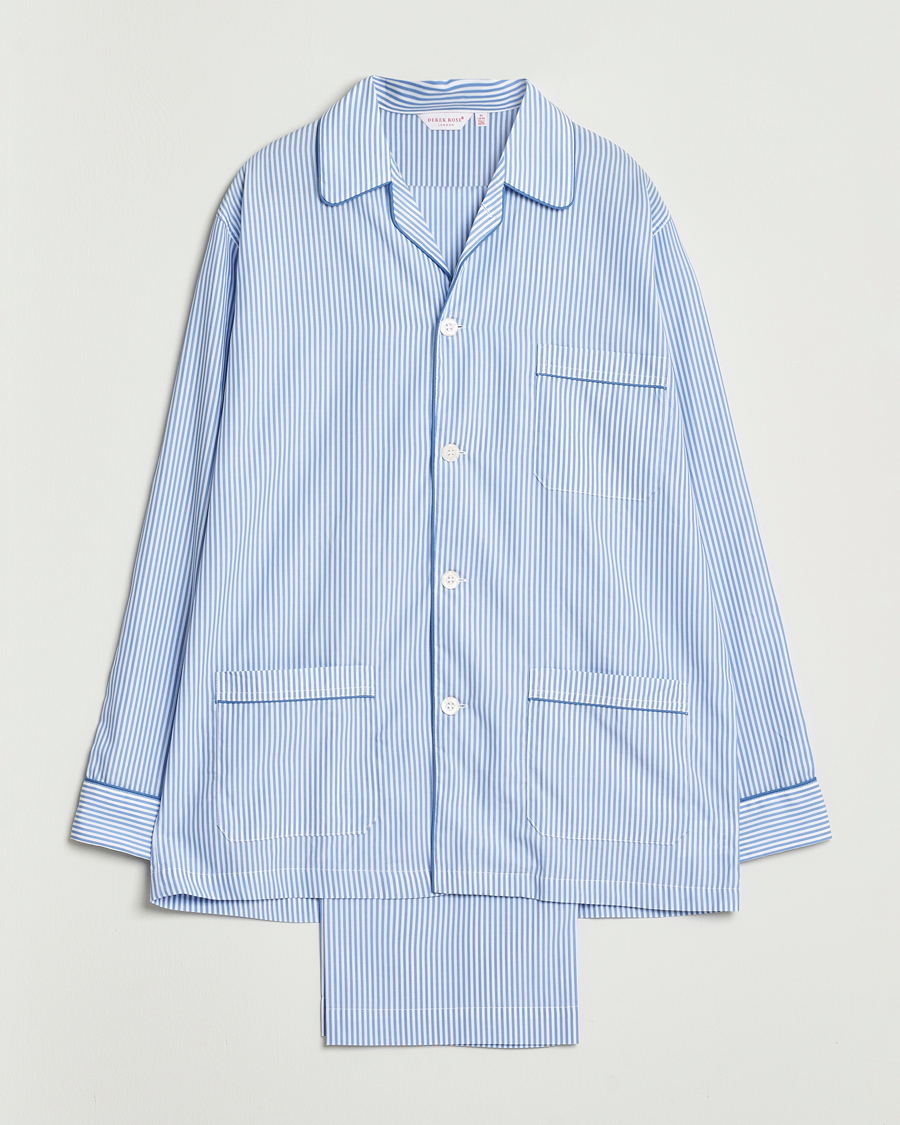 Heren | Pyjama's en gewaden | Derek Rose | Striped Piped Cotton Pyjama Set Blue/White