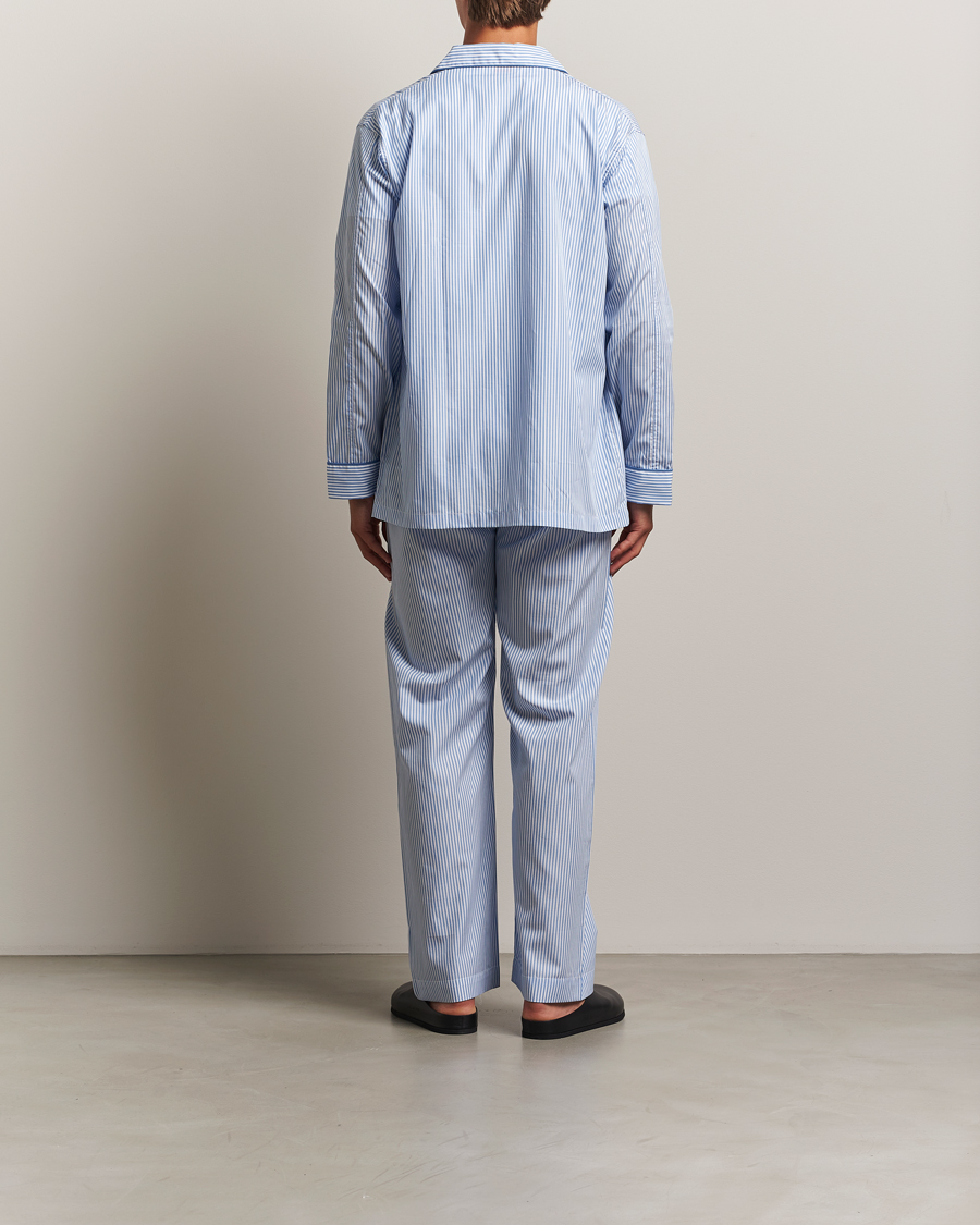 Heren | Pyjama's en gewaden | Derek Rose | Striped Piped Cotton Pyjama Set Blue/White
