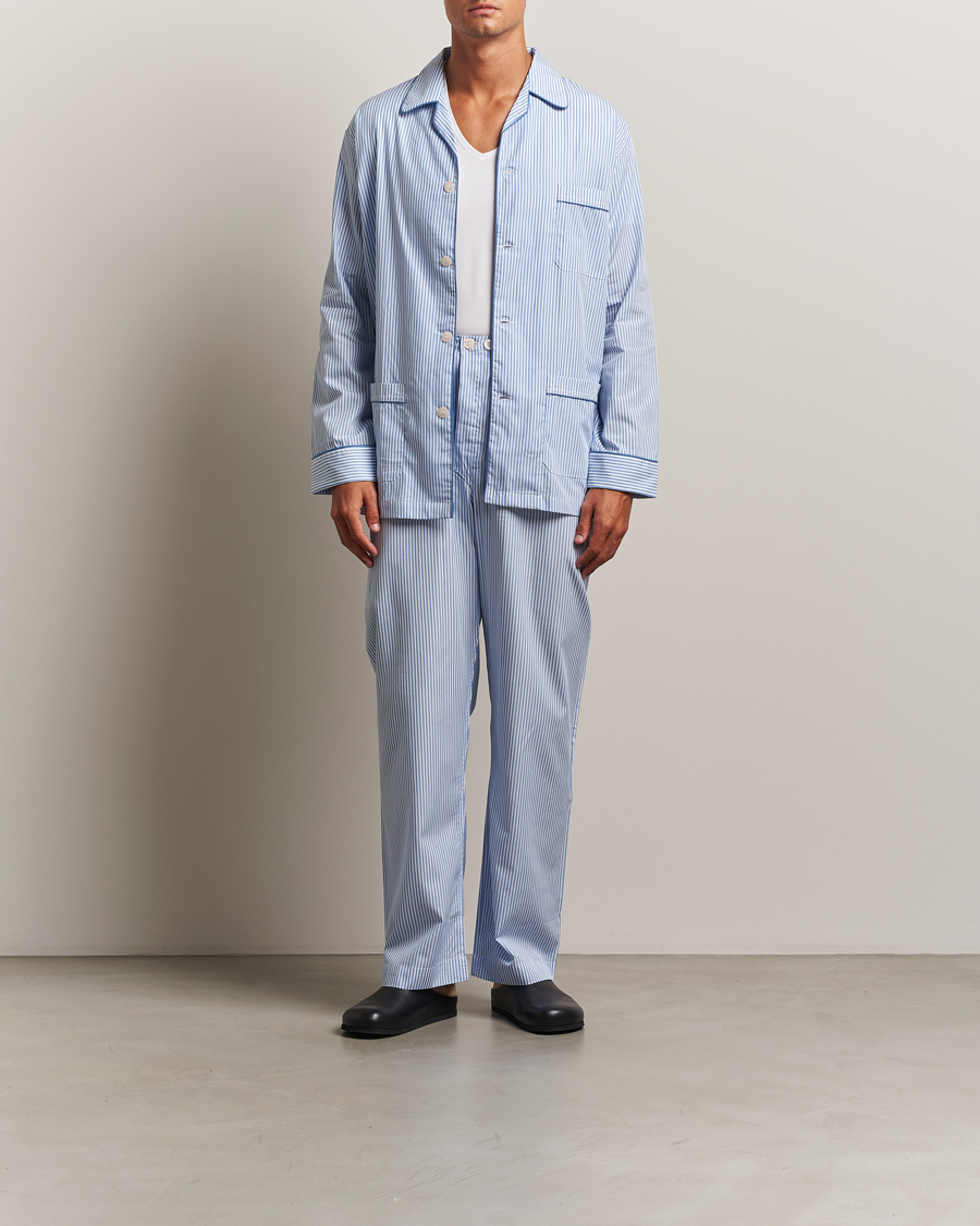 Heren | Pyjama's en gewaden | Derek Rose | Striped Piped Cotton Pyjama Set Blue/White