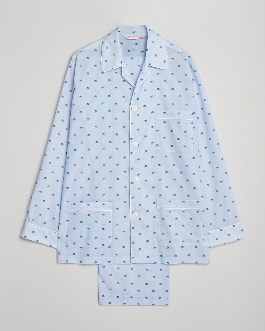 Heren | Pyjama's en gewaden | Derek Rose | Printed Piped Cotton Pyjama Set Light Blue