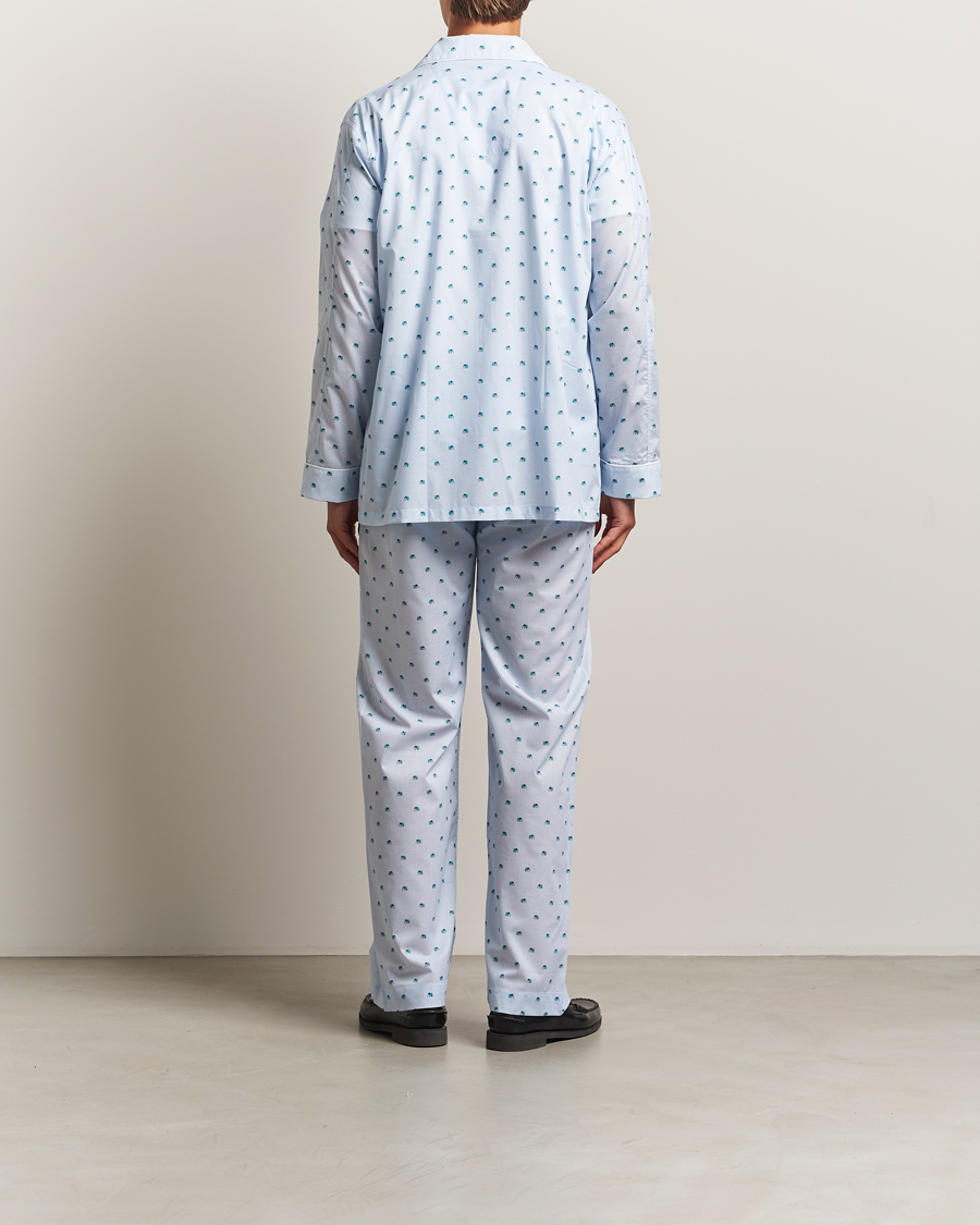Heren | Pyjama's en gewaden | Derek Rose | Printed Piped Cotton Pyjama Set Light Blue