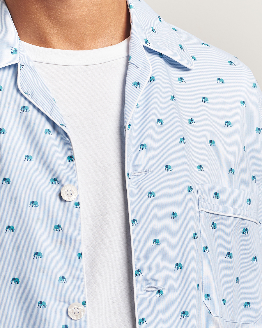 Heren | Pyjama's en gewaden | Derek Rose | Printed Piped Cotton Pyjama Set Light Blue