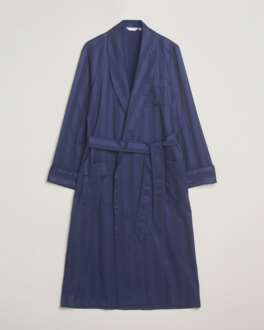 Homme | Peignoirs Et Pyjamas | Derek Rose | Striped Cotton Dressing Gown Navy