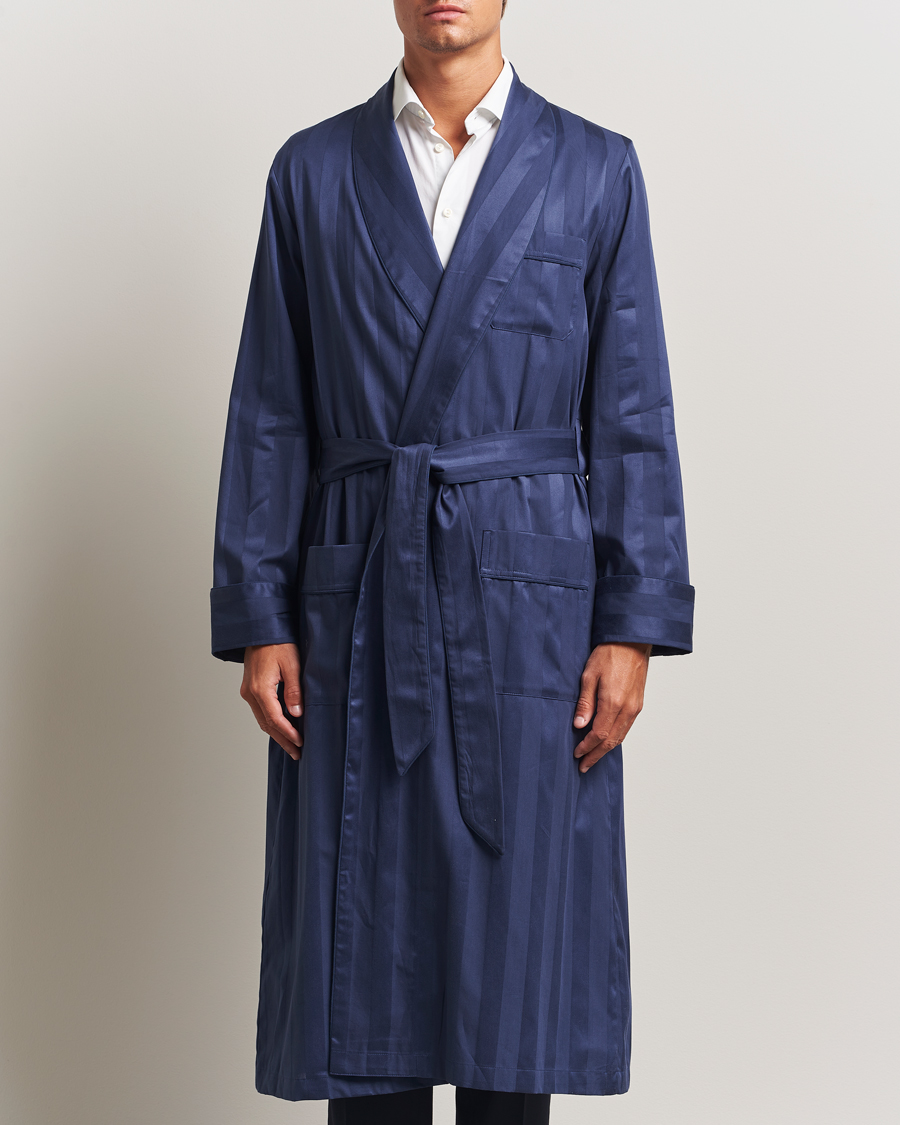 Homme | Peignoirs Et Pyjamas | Derek Rose | Striped Cotton Dressing Gown Navy