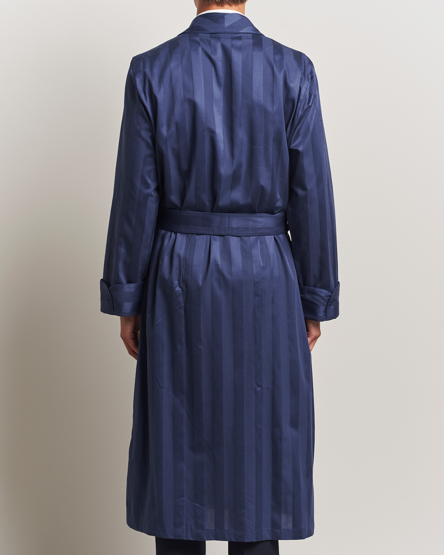 Homme | Peignoirs Et Pyjamas | Derek Rose | Striped Cotton Dressing Gown Navy