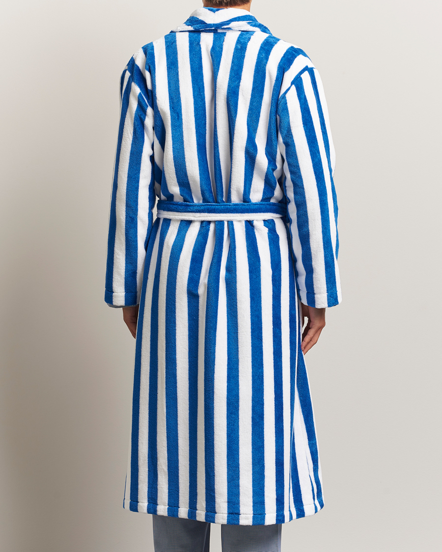 Homme | Peignoirs Et Pyjamas | Derek Rose | Striped Cotton Velour Gown Blue/White