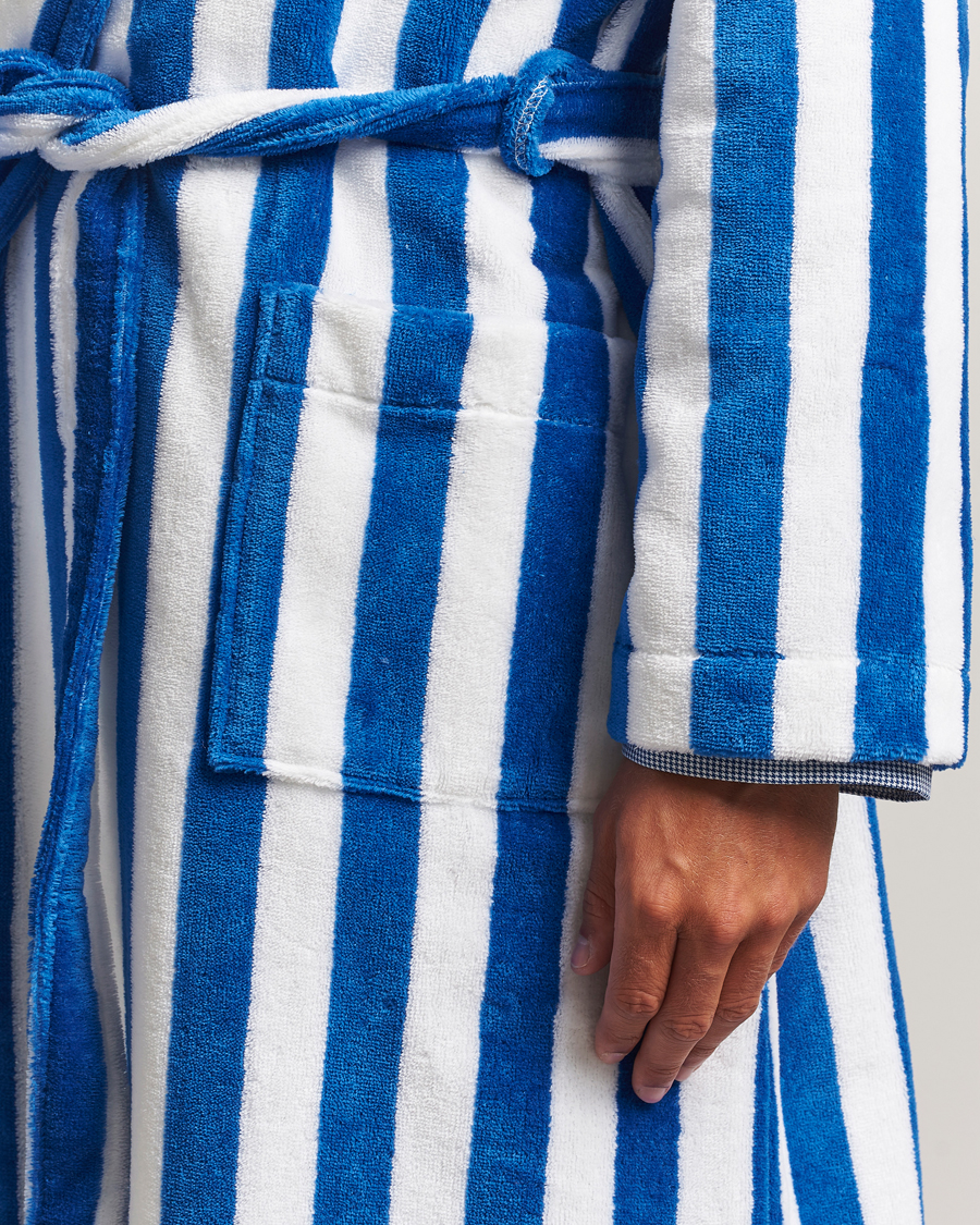 Homme | Peignoirs Et Pyjamas | Derek Rose | Striped Cotton Velour Gown Blue/White