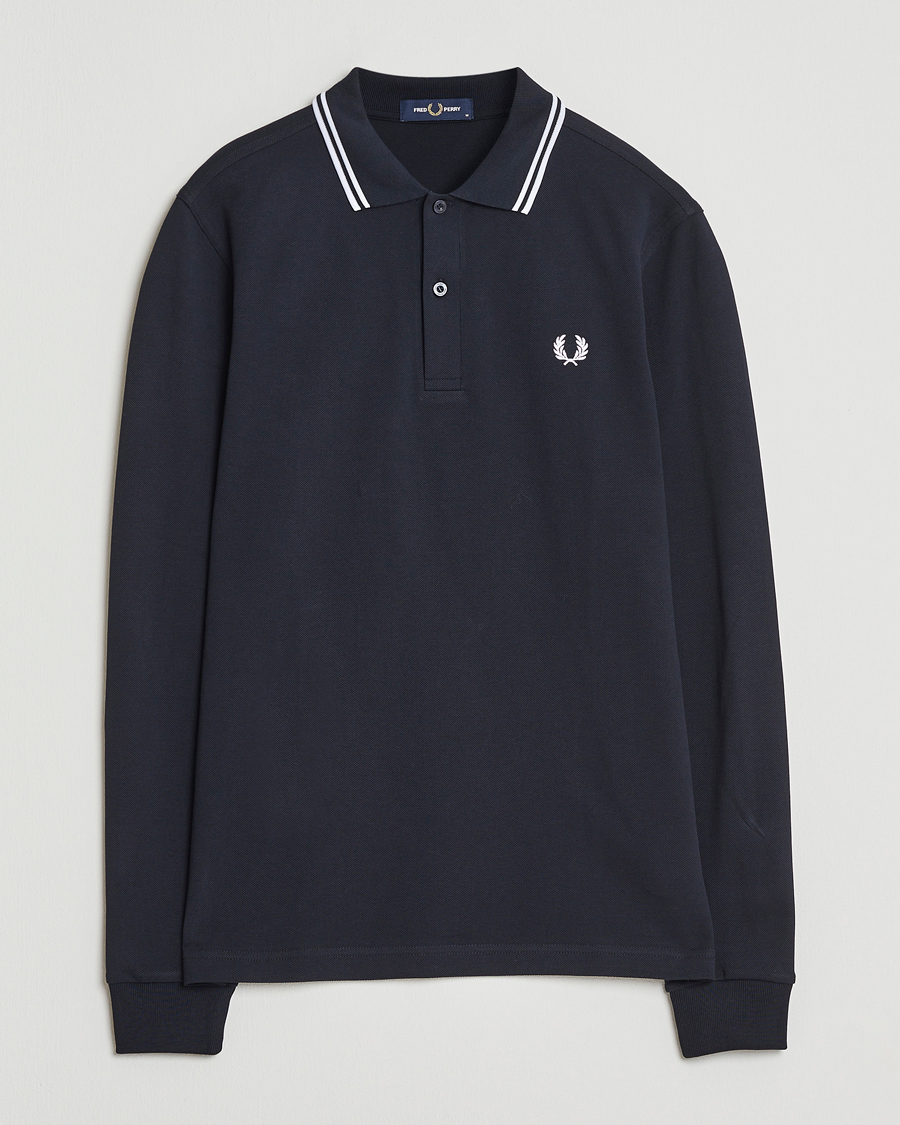 Homme | Polos | Fred Perry | Twin Tipped Long Sleeve Polo Shirt Navy