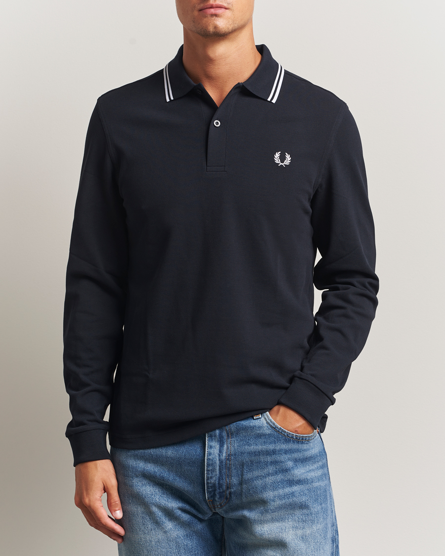 Homme | Polos | Fred Perry | Twin Tipped Long Sleeve Polo Shirt Navy