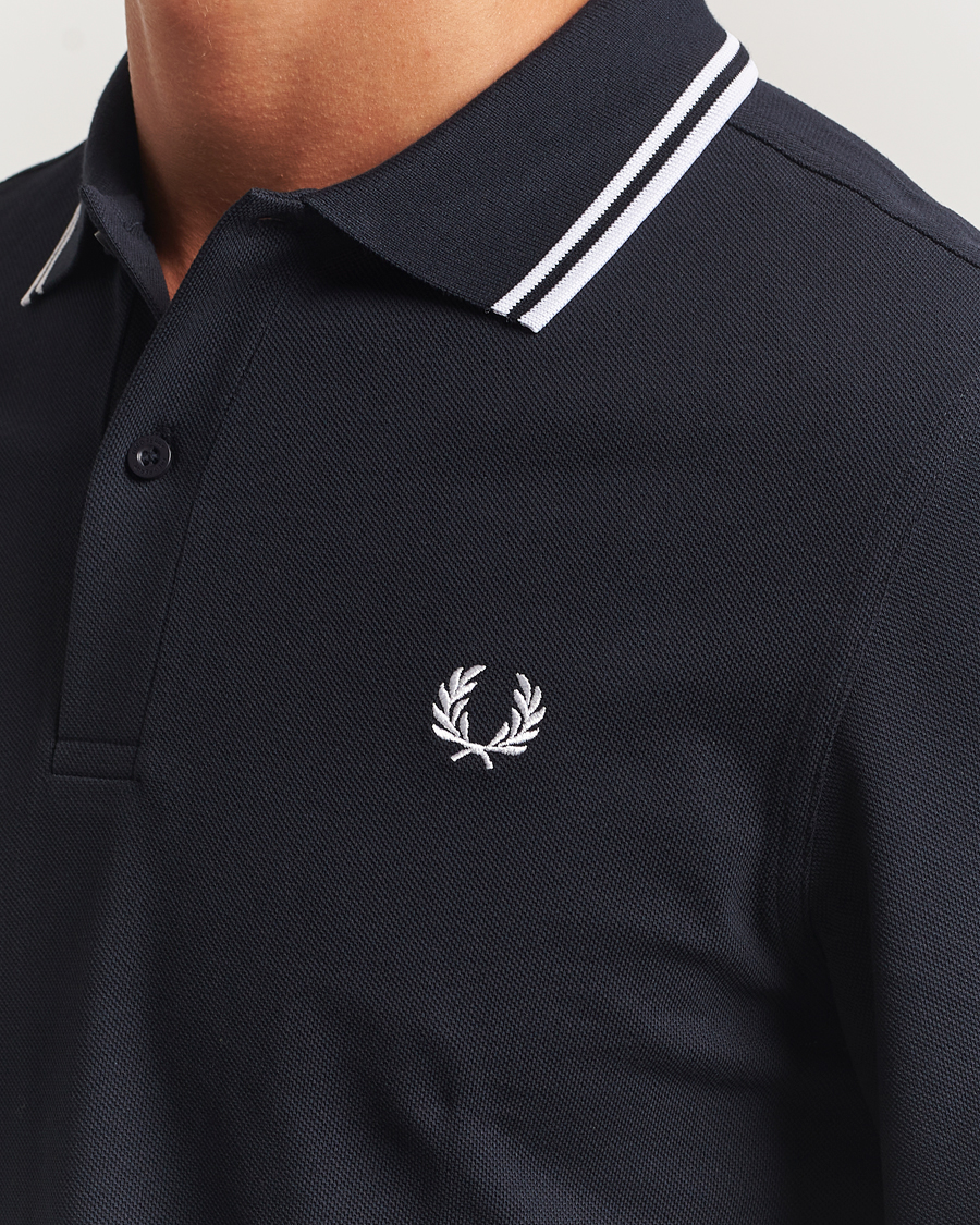 Homme | Polos | Fred Perry | Twin Tipped Long Sleeve Polo Shirt Navy