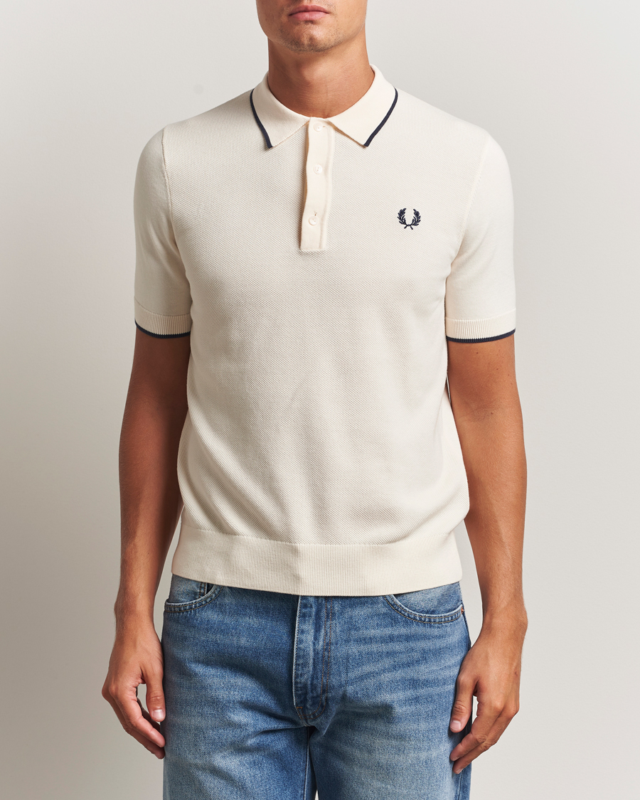 Homme | Polos | Fred Perry | Pique Knitted Tipped Polo Ecru