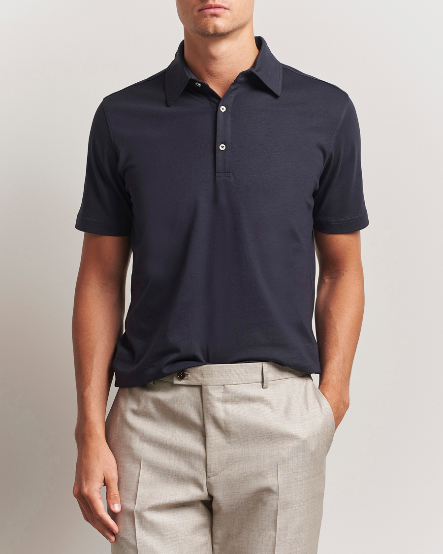 Homme | Polos | Stenströms | Supima Cotton Polo Shirt Navy