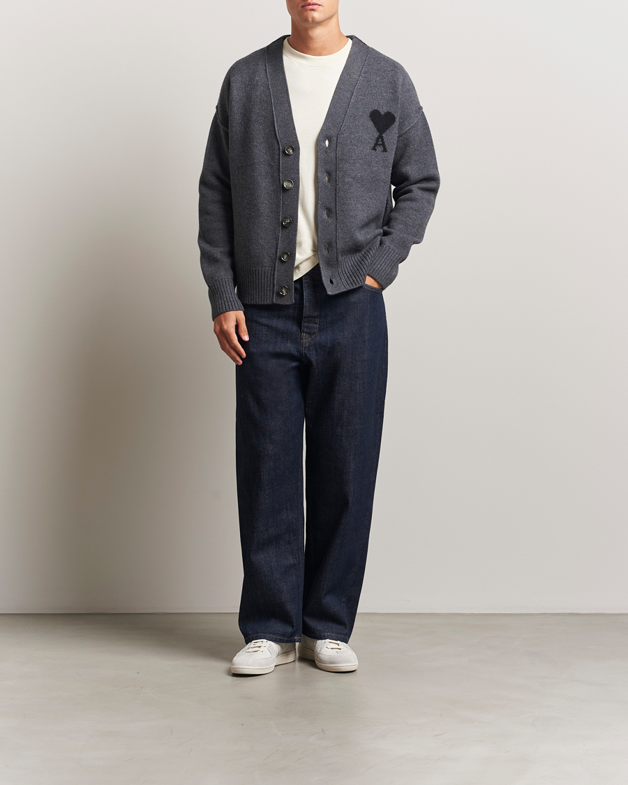 Homme | Pulls Et Tricots | AMI | Big Heart Logo Wool Knitted Cardigan Dark Grey