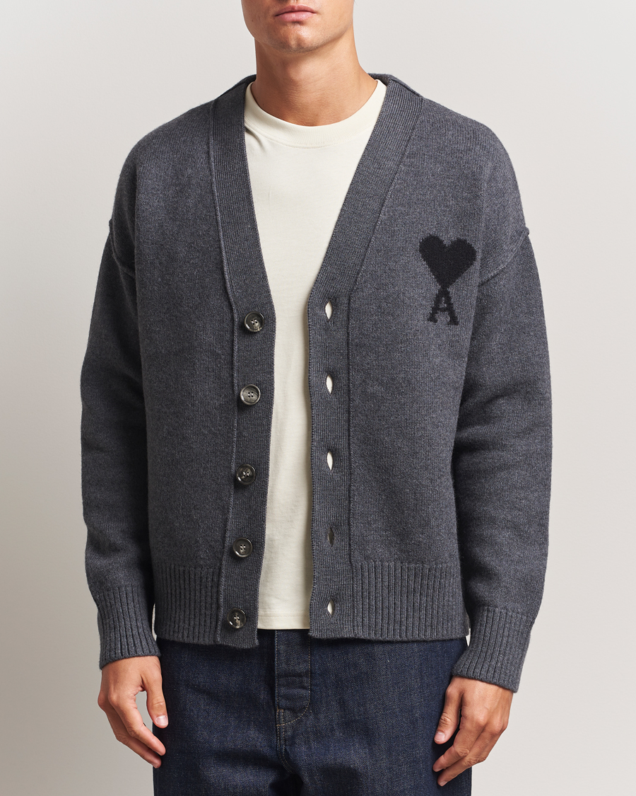 Homme | Pulls Et Tricots | AMI | Big Heart Logo Wool Knitted Cardigan Dark Grey