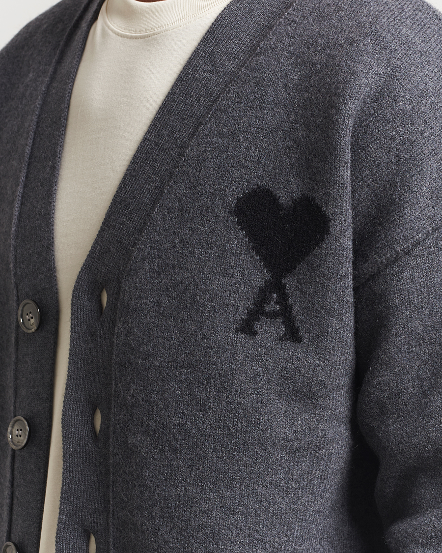 Homme | Pulls Et Tricots | AMI | Big Heart Logo Wool Knitted Cardigan Dark Grey