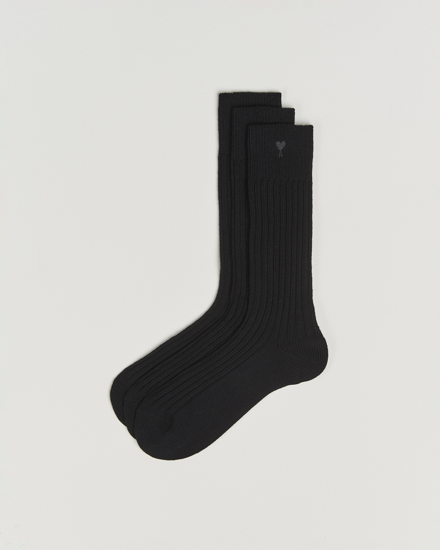 Heren | Ondergoed | AMI | 3-Pack Heart Logo Cotton Socks Black