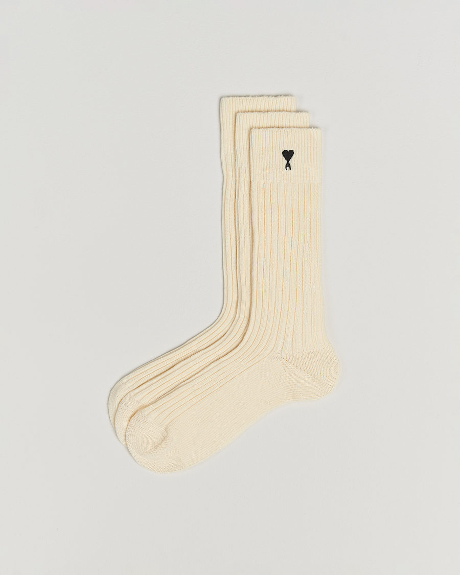 Heren | Ondergoed | AMI | 3-Pack Heart Logo Cotton Socks Ecru
