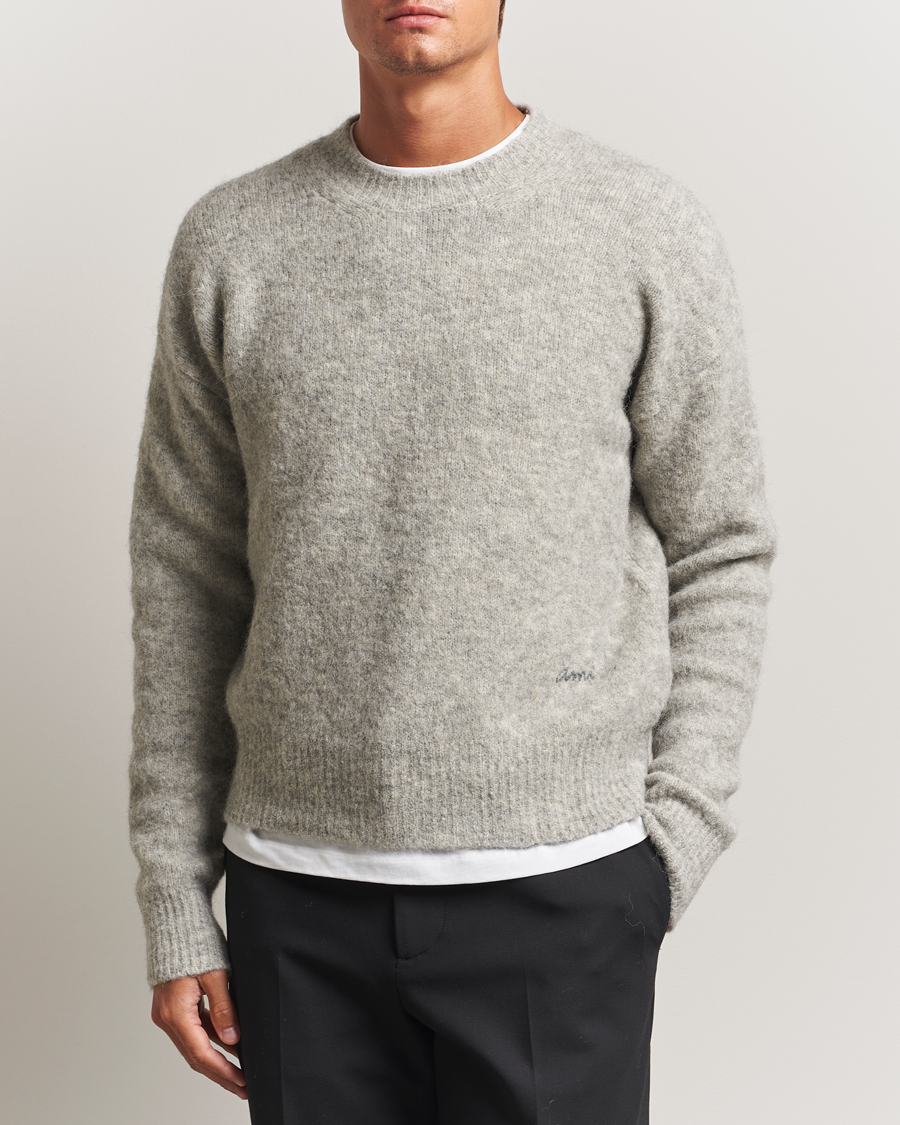 Homme | Pulls Et Tricots | AMI | Signature Alpaca Knitted Sweater Light Grey Melange