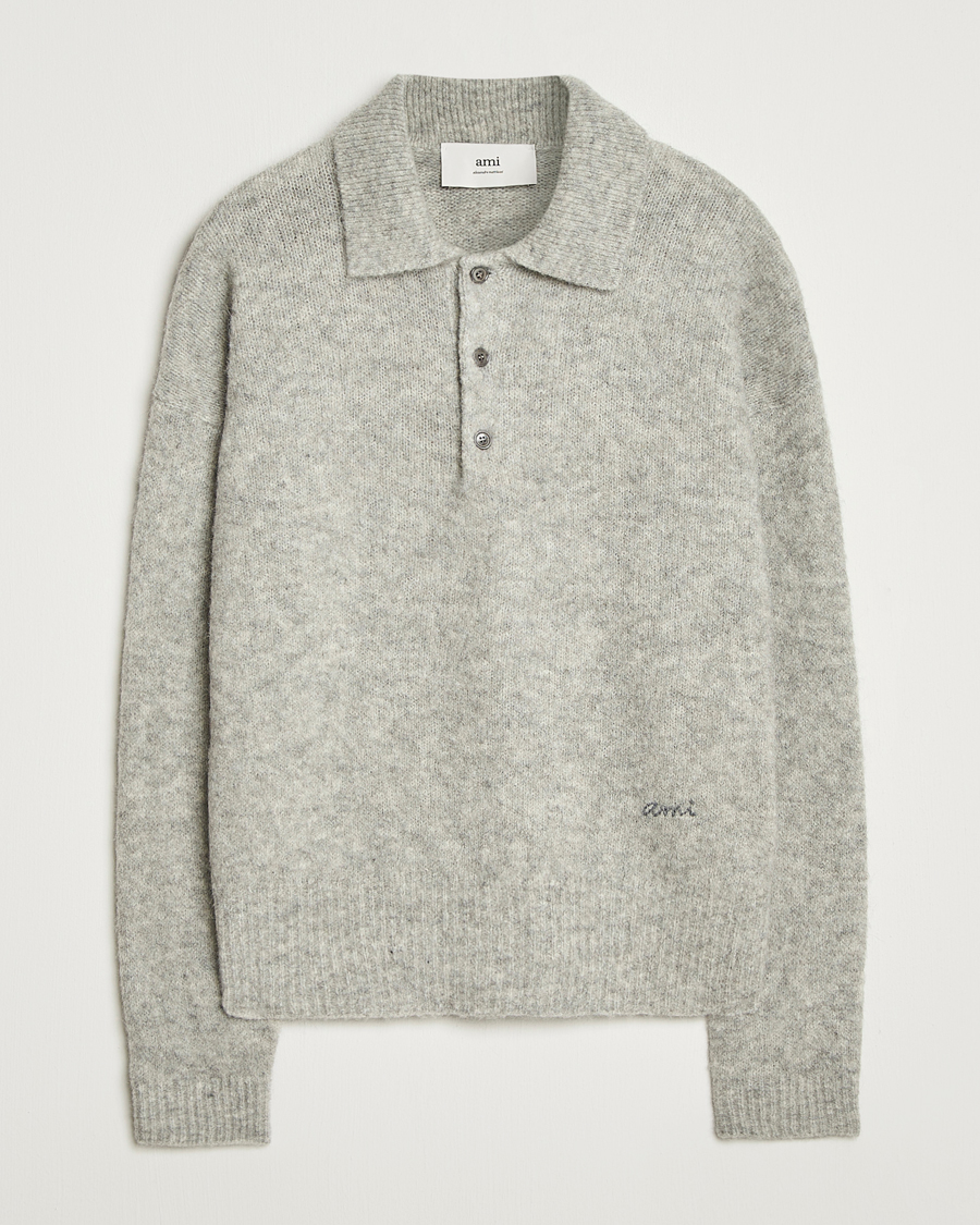 Homme | Pulls Et Tricots | AMI | Signature Alpaca Knitted Polo Light Grey Melange