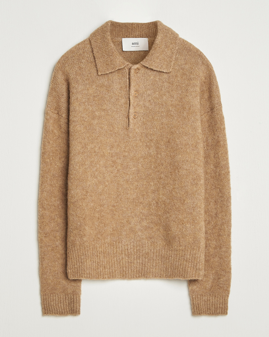 Heren | Truien | AMI | Signature Alpaca Knitted Polo Camel